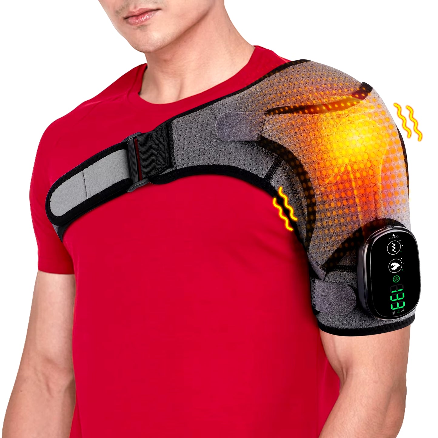 Adjustable Heating Vibration Shoulder Brace Support, Electric Heating Pad for Shoulder, Left and Right Shoulder Massager Warming